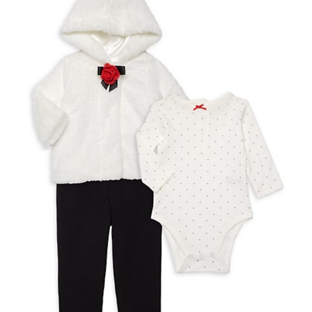 Baby Girls 3Piece Faux Fur Jacket Bodysuit Legging